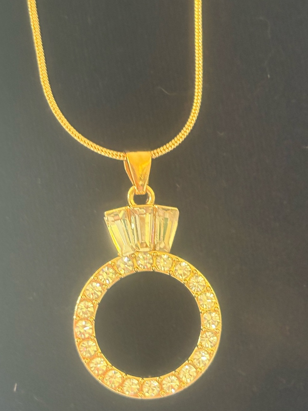 Gold-Tone Crystal diamond ring  Pendant Necklace - Women Jewelry